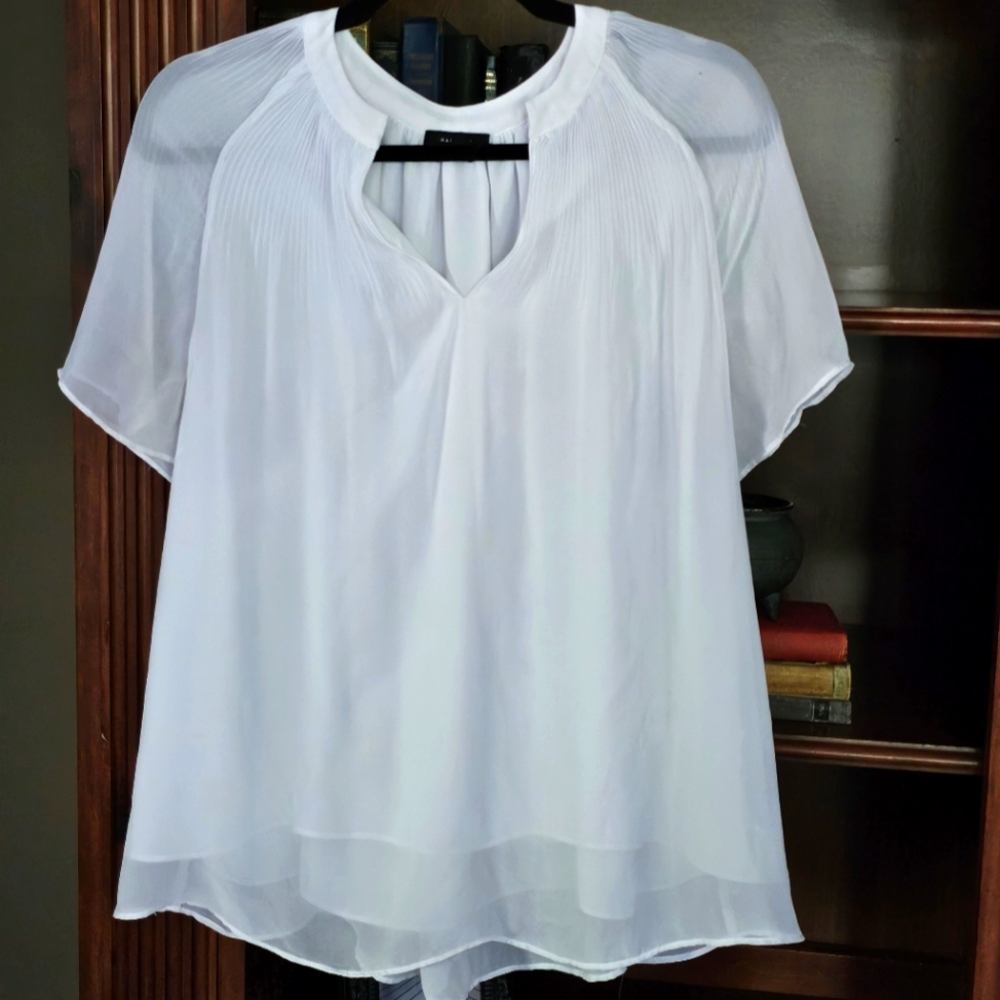 Halogen White Asymmetrical Short Sleeve Blouse